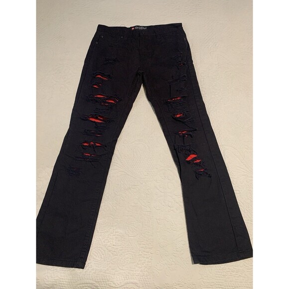 Southpole Jeans Mens 30x32‎ Black Red Lined Distressed Flex The Moment Y2k Urban - Picture 1 of 15